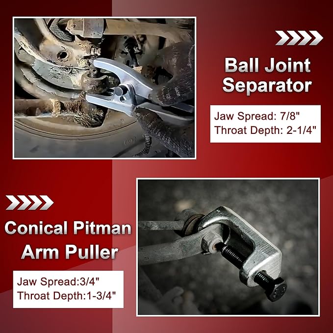 5pcs Ball Joint Separator Pitman Arm Puller, Tie Rod End Tool for Ball Joint Press Kit, Front End Service Kit, Splitter Removal Kit
