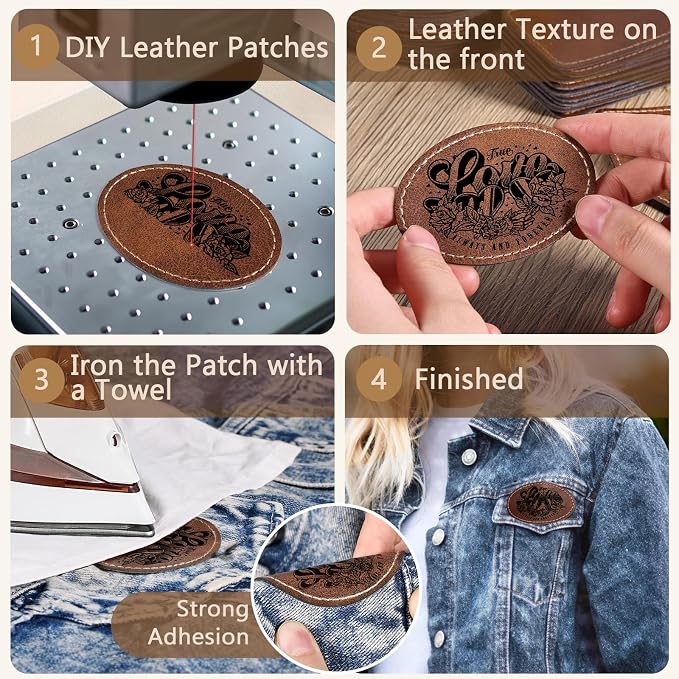 80 Pack Blank Leatherette Patches with Adhesive, Oval Laser Engravable Faux Leather Patch for Hats Custom, Fabric Repair Sew, Engraving Materials, Gifts, DIY (Rustic, 3 x 2 in)