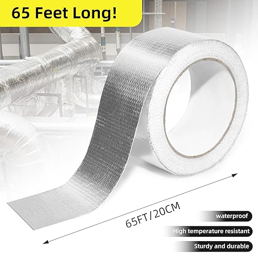 3 Inch x 65 Ft Fiberglass Reinforced Aluminum Foil Tape, Heavy Duty HVAC Foil Tape for Dryer Vent, Ductwork, Metal Repair, Heat & Moisture Resistant, Silver