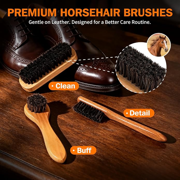 GleamGlee Leather Boot Care Kit, 10-Piece Cleaner & Conditioner Set | Full-Size Saddle Soap, Mink Oil & Waterproof Wax for a Richer Finish, Supple Feel & Everyday Protection