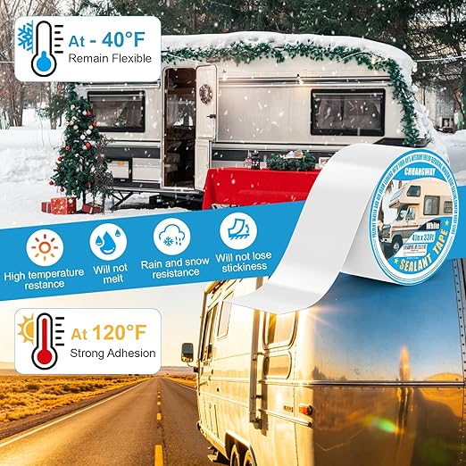 RV Roof Tape white, 4" x 33' Automotive Butyl Sealant Tape for Processing, UV Resistant, Waterproof, Used for RV Roofs, Campervans, Trailers, Boat Seal Leak Repairs, Windows, Headlights (4INCH X33FT)