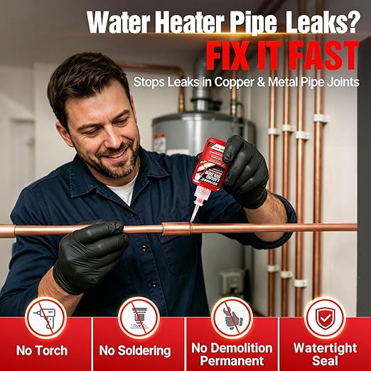 2 oz Liquid Solder for Copper & Brass, No Heat Plumbing Soldering Kit, Instant Leak Seal up to 500 PSI, Safe from -60°F to +300°F, Ideal for Plumbing & HVAC Repairs