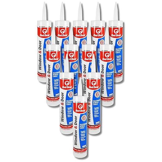 Red Devil 087612 Window & Door Siliconized Acrylic Caulk (Clear), 10.1 oz, Pack of 12