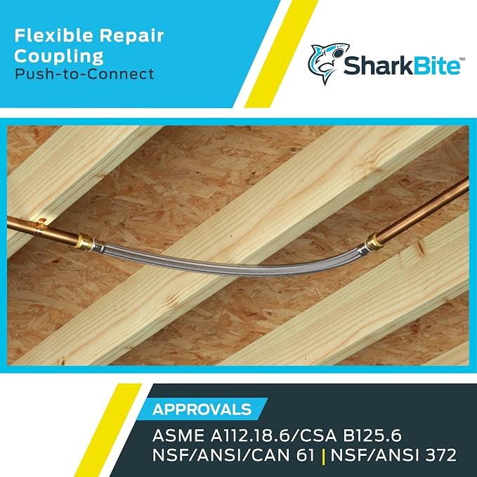 SharkBite 3/4 x 18 Inch Flexible Repair Coupling Hose, Push To Connect Brass Plumbing Fitting, PEX Pipe, Copper, CPVC, PE-RT, HDPE, U3016FLEX18LF