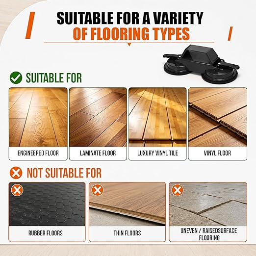 Floor Gap Fixer Tool with Suction Cup, Heavy Duty Floor Gap Repair Kit for Laminate, Floating, LVP, Vinyl Plank & Hardwood Flooring, Includes Rubber Mallet, Scrape, Gloves & 6 Reusable Pads