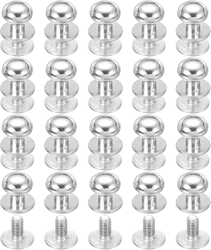 PATIKIL 9 mm Leather Rivets, 20 Sets Ball Head Stud Screw Back Round Head Button Chicago Screw Nipple Stud Rivet for Leather DIY Craft Handbag Belt Repairs, Silver Tone