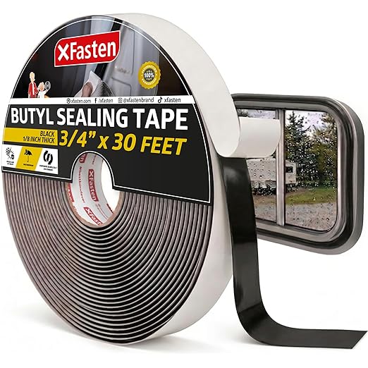 XFasten Butyl Sealing Tape, Black, 1/8-In x 3/4-In x 30-Foot Plumbers Putty, RV Sealant, Boat Sealing, EDPM Butyl Tape