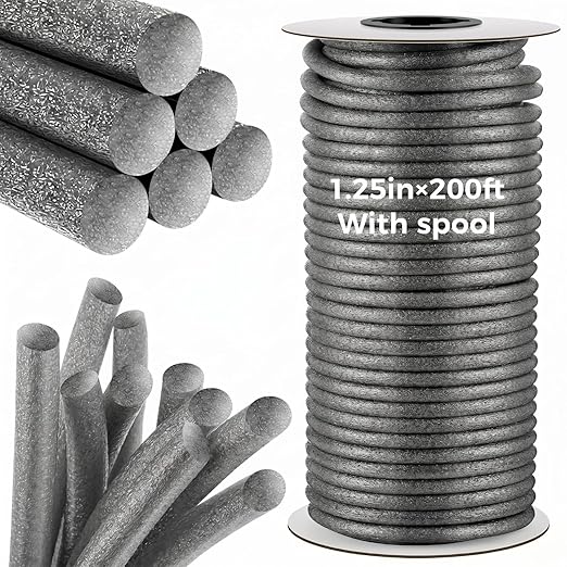 MotiMind 1.25 Inch x 200 ft Foam Backer Rod for Gaps Joints Concrete Crack Filler Caulk Saver Bulk Foam Backing Rod Concrete Filler Rope for Weather Stripping Door Seal(Gray)