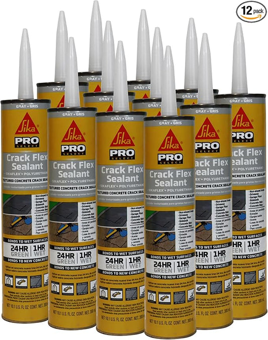 SIKA Sikaflex Crack Flex Sealant - Gray, High-Performance Polyurethane, Self-Leveling, Textured - Waterproof Seal for Horizontal Cracks - 10.1 fl. oz (Pack of 12)