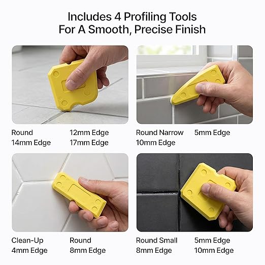 Hemway Bright White Grout Reviver Kit | Ready Mixed Grout Repair 400g / 210ml with 4 Piece Profiling Tool Kit | Wall & Floor Tile Adhesive, Kitchen Bathroom Shower, Fast Drying
