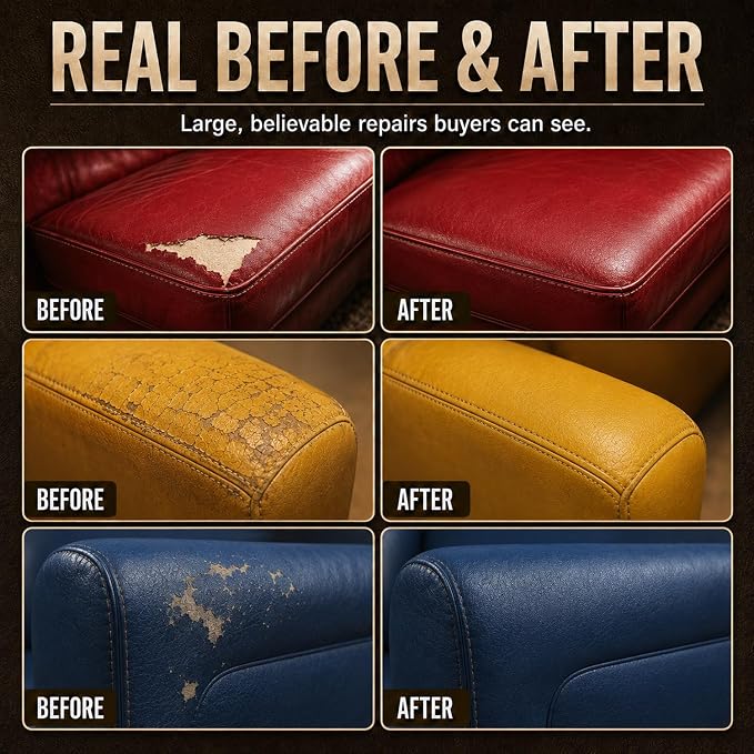 Leather & Vinyl Repair Kit for Car Seat & Interior, Furniture, Couch, Sofa | 10 Colors, No Skills Needed, for Scratch, Tear, Crack, Pet Damage, Hole on Faux Upholstery, Chair, Purse, Shoes, Jacket, RV