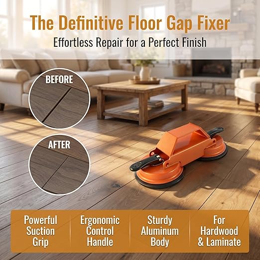 Heavy Duty 45° Floor Gap Fixer Tool with 10 Reusable Inserts, Heavy-Duty Suction Cup Puller for Hardwood Laminate Vinyl Tile, Aluminum Alloy Floor Repair & Closing Tool