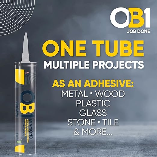 OB1 Universal Caulk Sealant & Adhesive Diamond Crystal Clear 10.1oz | Professional Grade Premium All-in-One Advanced Hybrid | Internal & External | Water Shrink Crack UV & Fade Resistant | 1 Cartridge