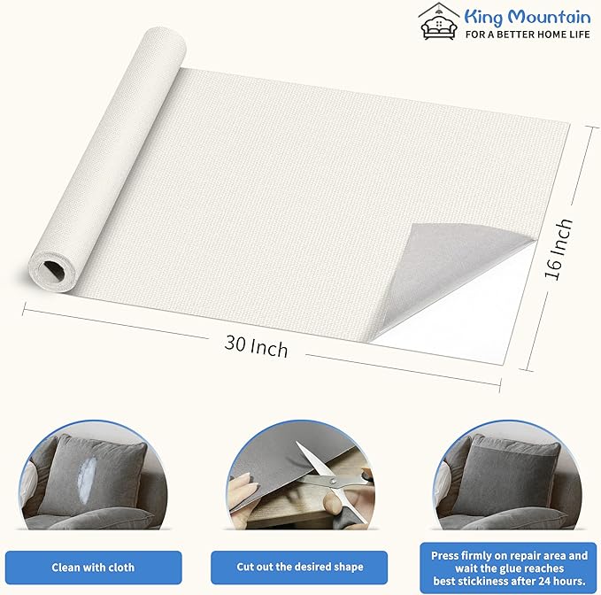 KING MOUNTAIN Canvas Repair Patch 16×30 Inch Self-Adhesive Waterproof Fabric Patch for Sofas, Tents, Furniture,Tote Bags, Car Seats (Off White)