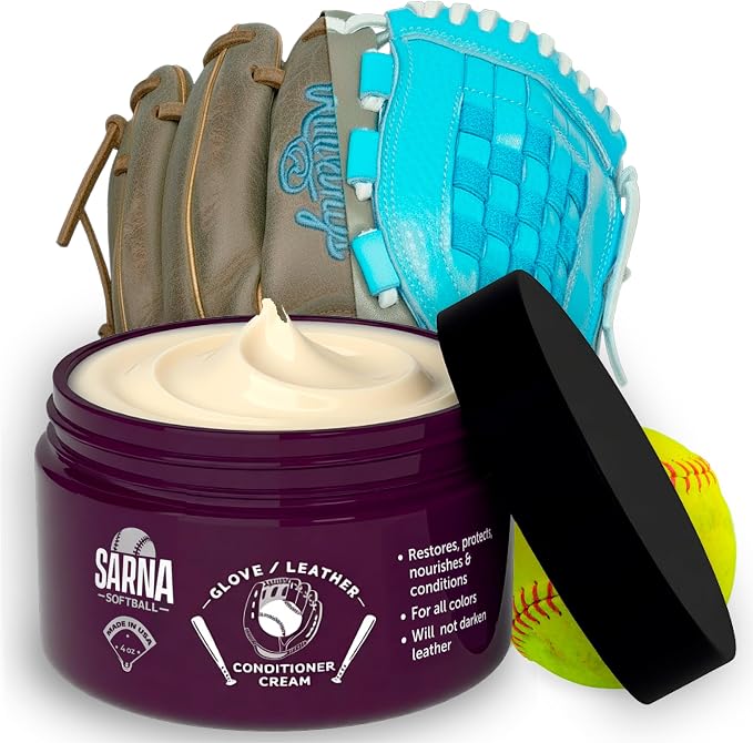 SARNA BASEBALL Glove Conditioner, Cream, 4 Oz – Break in Faster, Keep Leather Maintained – Glove Conditioner for Mitts & Softball Gear Made in USA