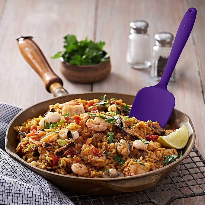 Silicone Spatula 3‑Piece Set Heat Resistant 600°F Non‑Stick Rubber Spatulas with Stainless Steel Core ALLWIN HOUSEWARE Large Spatula, Spoonula & Mini Spatula for Cooking & Baking, Purple