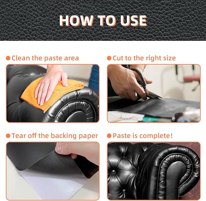 DXBULL Large Leather Repair Kit Self Adhesive Leather Tape Waterproof, DIY Leather Patch for Couches Car Seats Furniture Kitchen Cabinets Wall 47.2 x 78.7 inch (Black)