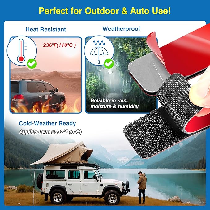 8 Sets Heavy-Duty Adhesive Hook and Loop Strips – 1.2" x 3.2" High-Bond Fastening Strips, Heat-Resistant & Waterproof, Strong Hold for Indoor/Outdoor Mounting on Wall, Glass, Tile, Metal & More