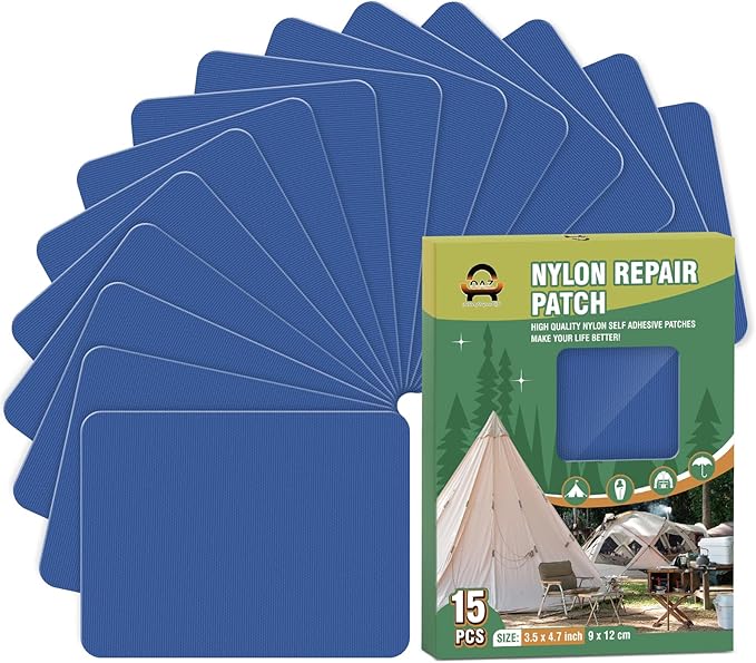 OAZ 15 Pieces 3.5 x 4.7 inch Nylon Repair Patches Nylon Fabric Patch Self-Adhesive Tent Repair Tape Waterproof Lightweight Repair Patches Repair Patch Kit for Clothing Down Jacket Bag (Royal Blue)