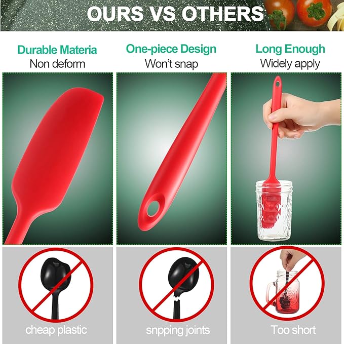 Patelai 2 Pieces Silicone Jar Spatula Long Handle Non-stick Rubber Scraper Heat Resistant Spatula Silicone Scraper for Jars, Smoothies, Blenders Cooking Baking Stirring Mixing Tools (Red,Black)