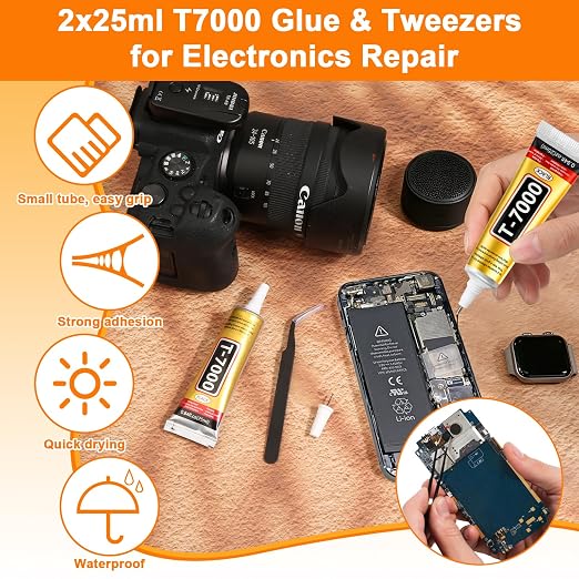 T-7000 Black Adhesive Glue| 2PCS 25 ML T7000 Precision Repairs Adhesive Glue for Phone| High Performance Industrial Glue Waterproof for Speaker Electronics Computer Tablets Screen Craft