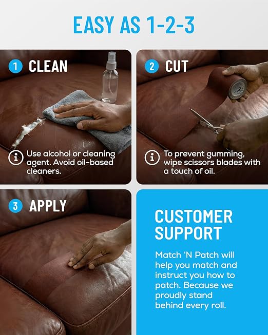 MATCH 'N PATCH Brown Leather Repair Tape, 4.50" x 30' for Furniture | Realistic Faux Leather Patches for Couch, Sofa, Upholstery, Car Seat & Other Furniture, Vinyl Repair Kit, Self Adhesive Patch