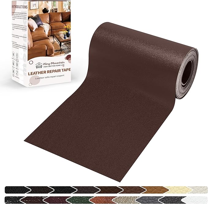 KING MOUNTAIN Leather Repair Patch,4 x 63 Inches self Adhesive Leather Repair Tape for Damaged Leather Furniture, Sofa Seating,Car Seats, Leather Goods（Coffee Brown）