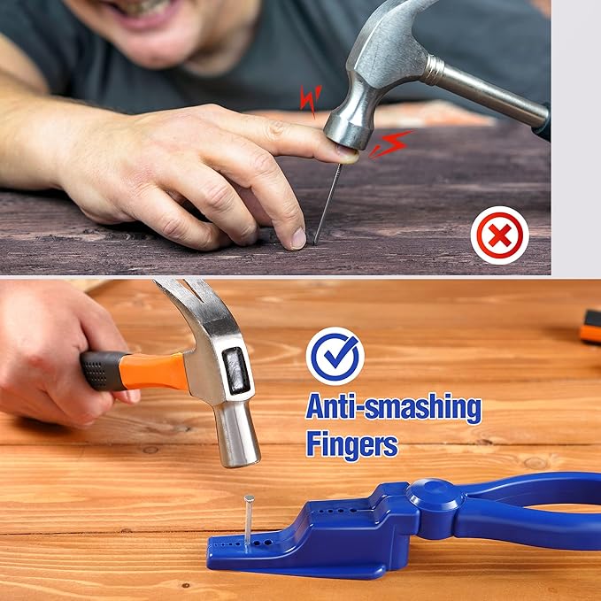 Dreyoo 2 Pcs Nail Holder for Hammering, Nail Holder Pliers for Hammer, Plastic Slip Joint Pliers Keep Fingers Safe, Basic Repair and Woodworking Tools
