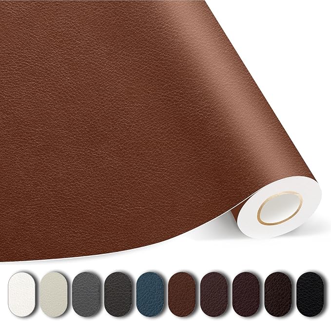 Leather Repair Patches, 17X158 Inch Self-Adhesive Leather Repair Tape, Stretch Vinyl Repair Kit for Couch Furniture Sofas Car Seats (Light Brown, 17X158 Inch)