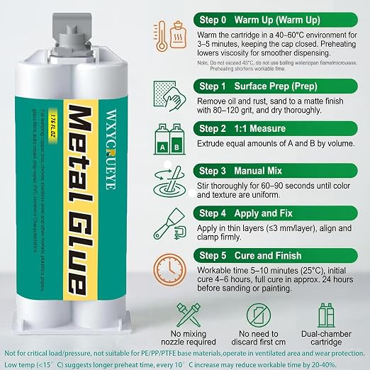 Metal Glue, Heavy Duty Waterproof epoxy Adhesive for Metal Repair, Welding high Strength Oily Glue with Heat and Corrosion Resistance, Ideal Adhesive for Metals, Plastic, Ceramics, PVC and Fiberglass