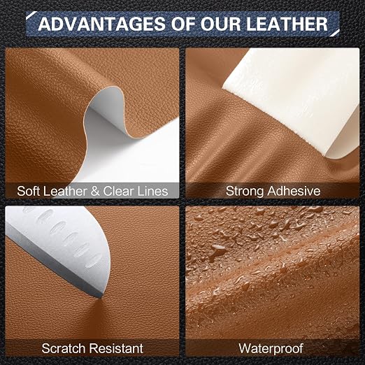 Leather Repair Kit for Furniture 16"x 31.5" Leather Tape Repair Patch Self Adhesive Sofa Vinyl Repair Patch Kit for Car Seat,Couch,Boat Seat,Chair - Light Brown