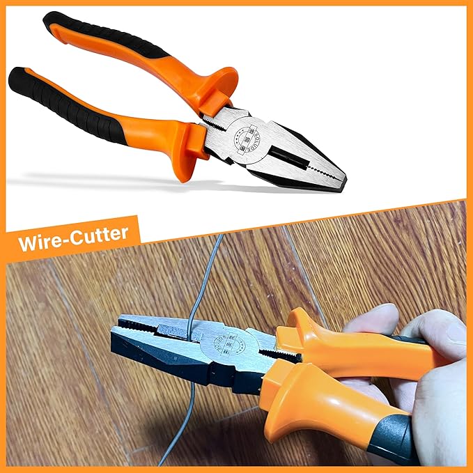 4-Piece Large Pilers and Wrench Set,10 Inch Groove Joint Pliers and Adjustable Wrench with 8 Inch Long Nose and Lineman's Pliers for Home Use and DIY Project