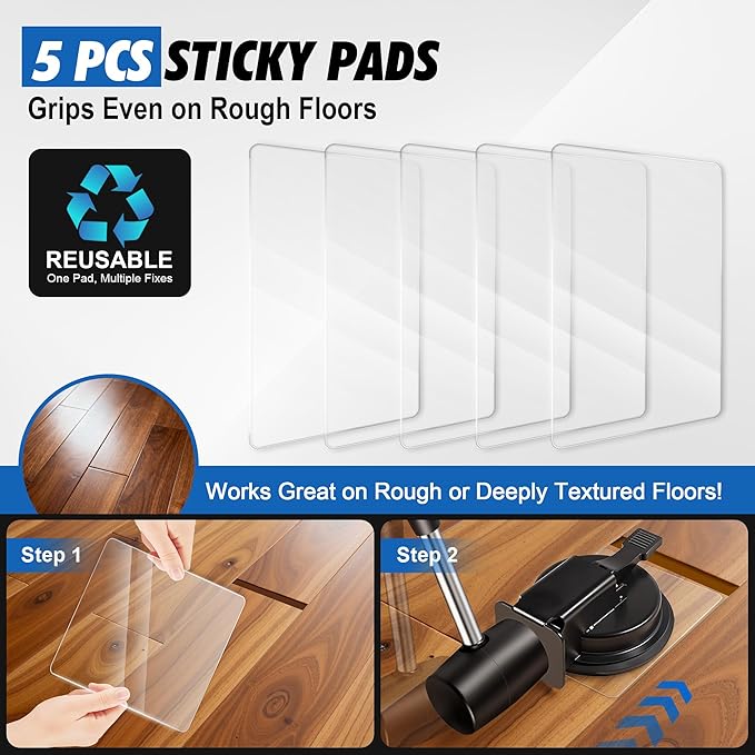 Floor Gap Fixer Tool with Rubber Mallet, Iron Body & Strong Suction Cup, Includes 5 Sticky Pads for Laminate, Vinyl, Wood & Tile Flooring Installation and Repair