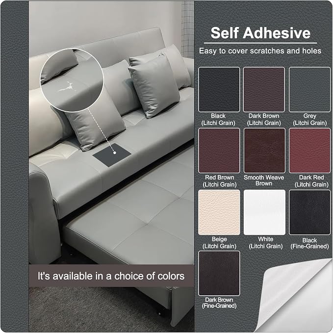 Self Adhesive Leather Repair Patch, Leather Patches for Furniture, Leather Repair Tape for Couch Sofa Car Seat Chair Furniture Repair, Leather Repair Kit (Grey-Litchi Grain, 17X79 Inch)