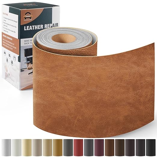 OAZ Leather Repair Kit for Furniture 4"x 63" Leather Tape Repair Patch Self Adhesive Sofa Vinyl Repair Patch Kit for Car Seat,Couch,Boat Seat,Chair - Classic Brown
