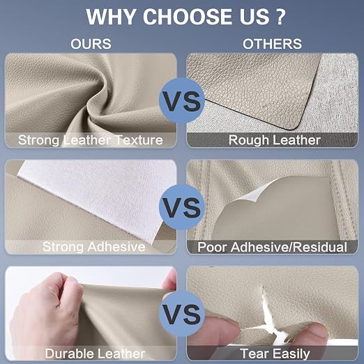 Self Adhesive Leather Repair Patch Kit, 31.4 in x 16 in Large Vinyl Leather Repair Tape for Furniture, Car Seat, Couch, Sofa, Chair Ivory