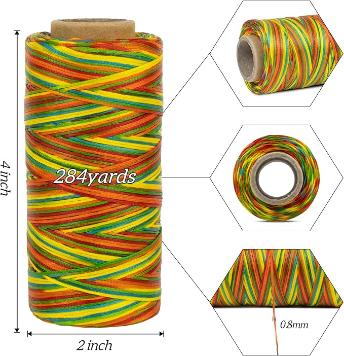 0.8mm Waxed Thread for Leather Sewing, 284 Yards, 150D Flat Wax String, Waxed Cord for Bracelet Making, Bookbinding, Shoe Repairing, Leather Projects, DIY Crafts (Khaki)
