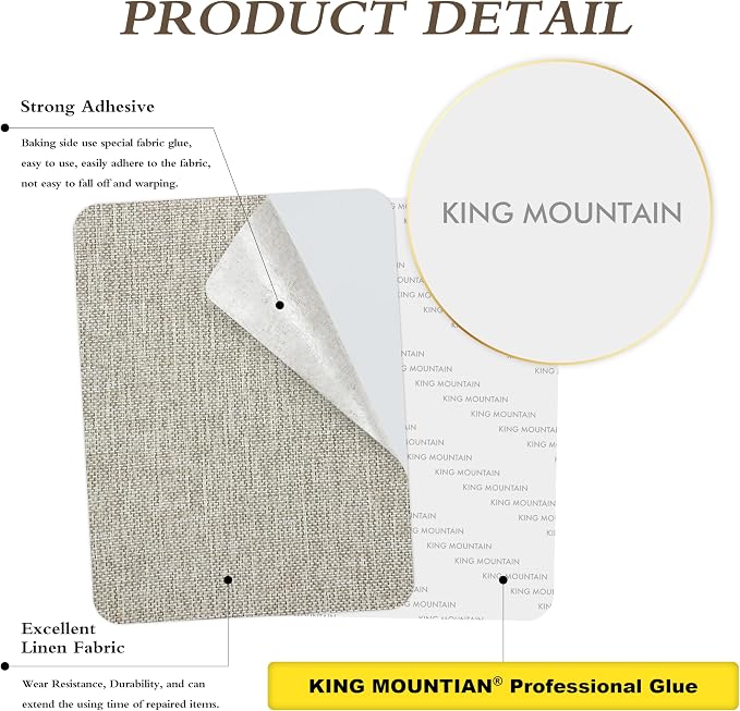 KING MOUNTAIN Coarse Linen Repair Patches, Self-Adhesive Fabric Patches, 8X11 inch 2 PCS, Multi Color, Can be Used for Couch and Linen Item (Cream-Gray 1.0)