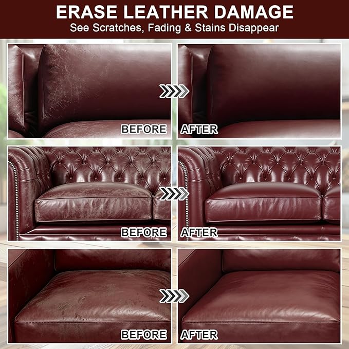 STARTSO WORLD Leather Recoloring Balm, Maroon Leather Repair Kit for Furniture, Leather Dye, Leather Color Restorer for Couches, Leather Couch Paint | Repair, Restore & Renew Old, Faded Leather