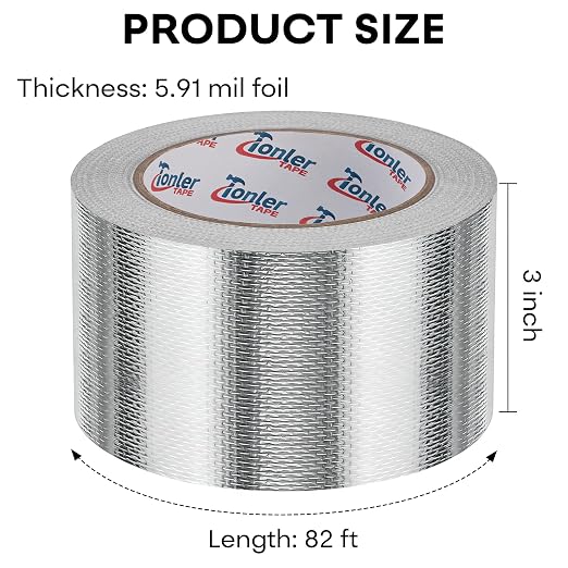 Fiberglass Aluminum Foil Tape 3in×82ft, Heavy Duty Flame Retardant Heat Shield, Reflective Thermal Insulation Adhesive for Exhaust Pipe, Muffler, Automotive & HVAC Duct Sealing