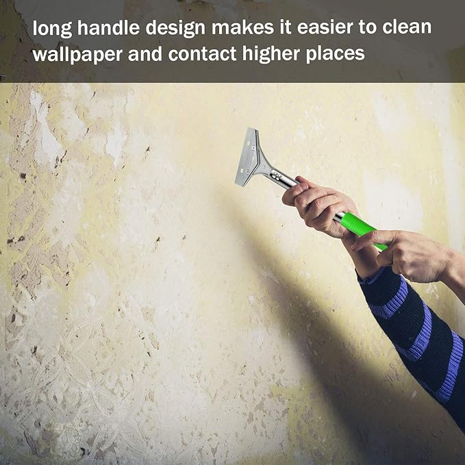 Mudder 4 Inch Razor Blade Scraper Tool Wallpaper Floor Tile Paint Removal Smoothing Scraper Tool with Replacement Blade for Removing Wallpaper Sticker Glue Floor Adhesive(Green,3 Pcs)
