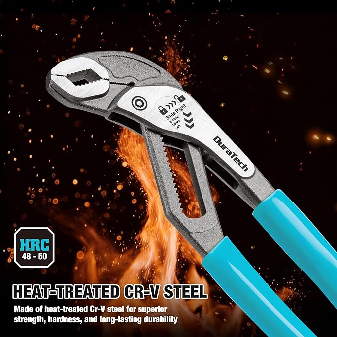DURATECH 8-Inch Water Pump Pliers, Quick-Adjust Groove Joint Pliers, Tongue and Groove Plier with Slide-to-Unlock Mechanism, V-Jaw Design, CR-V Steel, for Plumbing, Automotive and Household Repairs