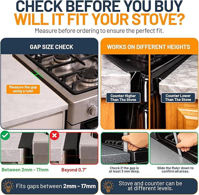 Linda’s Essentials Stainless Steel Stove Gap Covers (2 Pack) Adjustable Length 13.8" to 27.5" Stove Gap Covers Stainless Steel, Steel Adjustable Stove Gap Covers, Counter, Oven & Stove Gap Filler