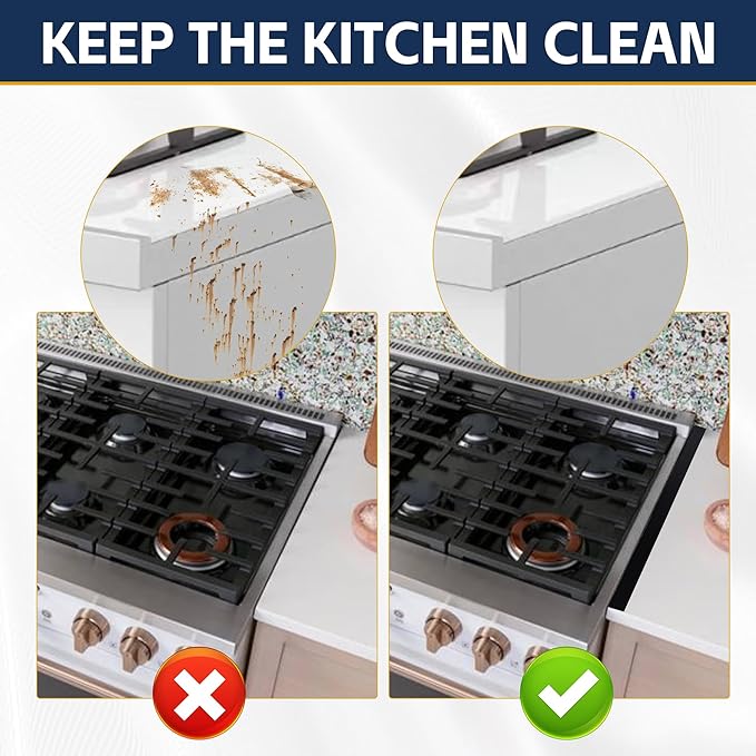 Stove Gap Covers Stainless Steel, Heat Resistant Gap Filler, Adjustable 13.8” to 27.6” Length, Range Trim Kit - KIGJU Side Gap Guards for Stovetop, Kitchen Counter & Oven (Black+Silver 4 Pack)