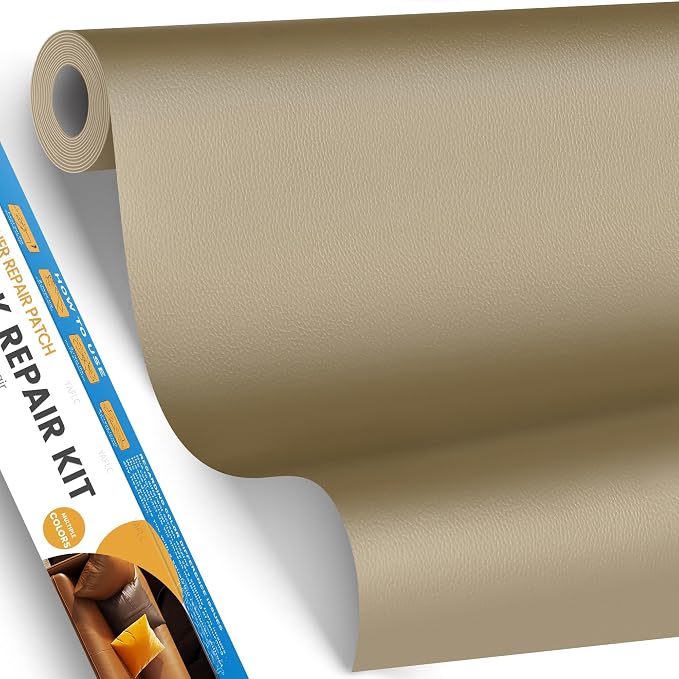 YAFLC Leather Repair Patch for Furniture, 40" x 16" Self Adhesive Leather Repair Kit Vinyl Repair Tape for Car Seat Sofa Jackets Couches Chair Medium Beige