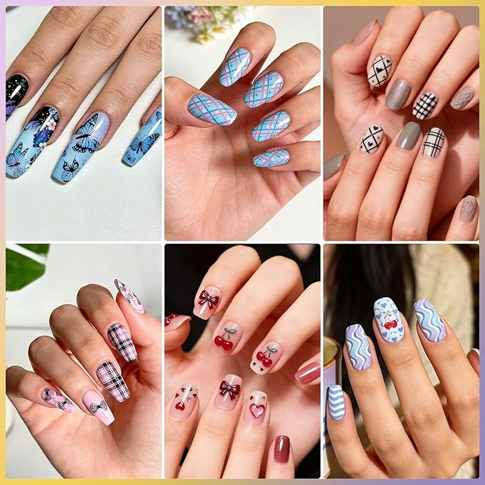 Biutee Nail Stamping Plate Set 12PCS Nail Art Stamp Plates 8PCS Stamping Nail Gel Polish, Nail Stamper and Scraper, Butterfly Leaves Bow Design Nail Stamping Kit with Storage Bag