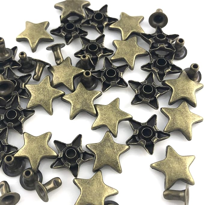100 Sets 12MM Bronze Star Rivets for Leather Star Rivet Studs Garment Rivets Leather Rivets Studs and Spikes for Leather Craft Clothing Bags Belts Dog Collar Shoes DIY Rivets 15/32 Inch