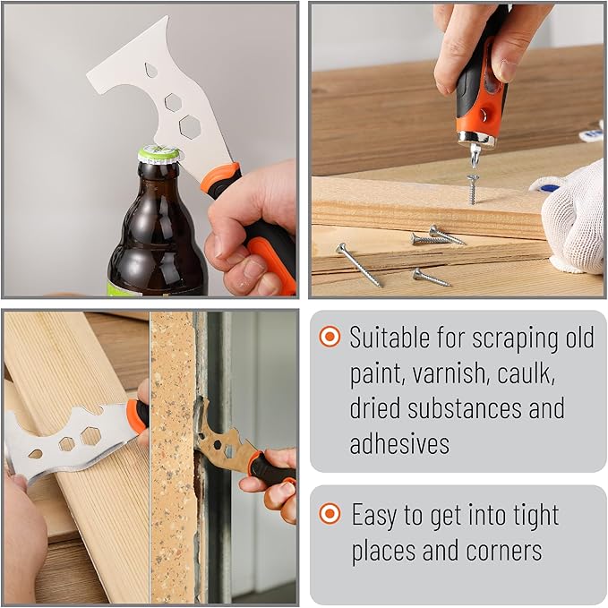 Bates- Paint Scraper, 16 in 1 Painters Tool, Paint Scrapers for Wood, Painters Tool, Painters Knife, Paint Scraper for Painting, Putty Knife, Putty Scraper, Hammer End, Screw Bits Inside