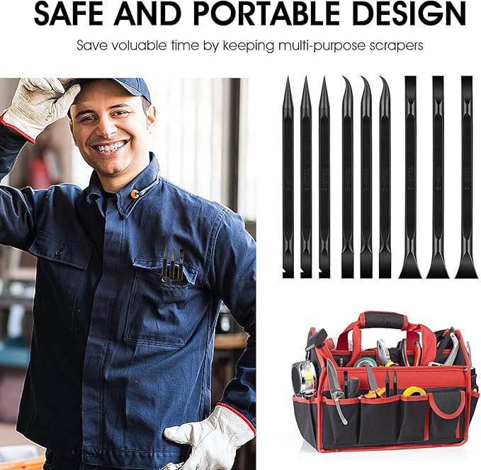 9 Pieces Plastic Scraper Tool Carbon Fiber Multi-Purpose Scraper Scratch Free Cleaning Scraper Tool for Tight Spaces and Gaps, Stickers/Food/Paint Remover Tool