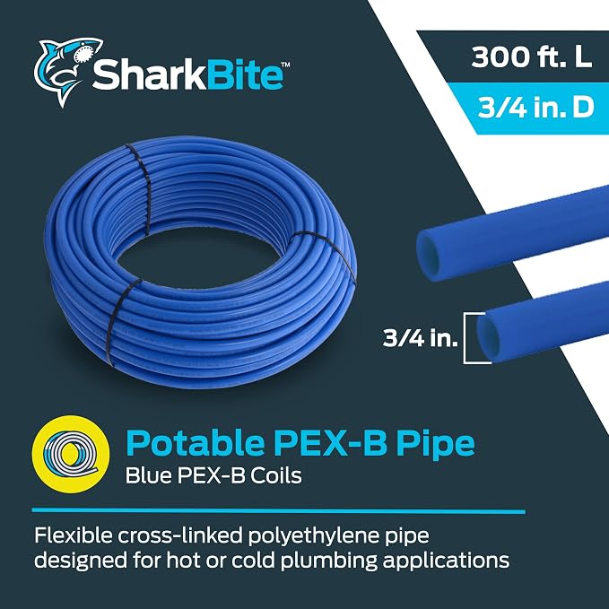 SharkBite 3/4 Inch x 300 Feet Blue PEX-B, Made in the USA, Flexible Water Pipe Tubing for Plumbing, U870B300